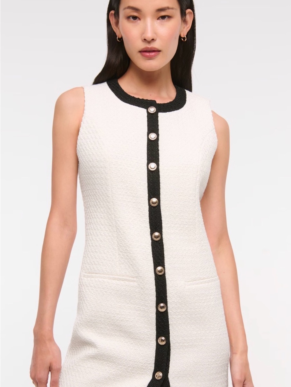 Abercrombie & Fitch White Tweed Dress with Black Trim and Gold Buttons